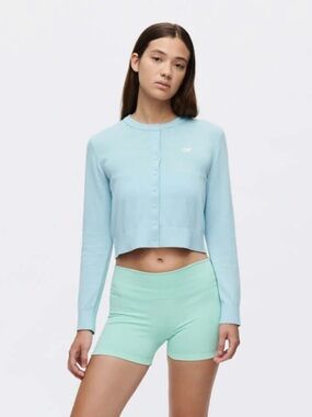 Outdoor Voices Light Blue Cropped Button-Down Cardigan